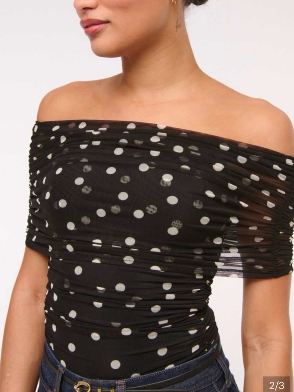 Abercrombie & Fitch Black Polka Dot Off-Shoulder Bodysuit